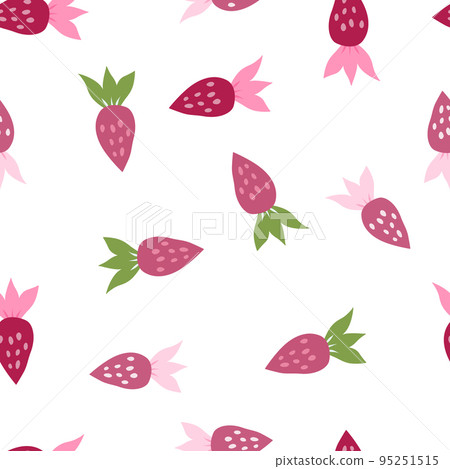 Simple strawberry seamless pattern. Hand drawn strawberries wallpaper. Fruits backdrop. 95251515