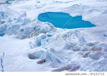 Toros (from land-origin ice because dirty) and slush field (snow morass) in development - Blue puddle on multi-year ice 95251715