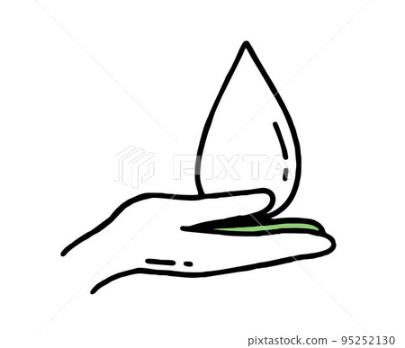 A hand with a drop of water. Co2 concept of climate change. Recycling. Vector isolated doodle 95252130