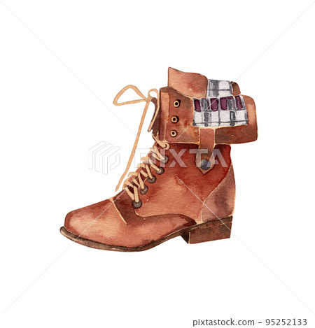 Watercolor illustration of boots isolated on white background. Autumn handmade illustration. 95252133