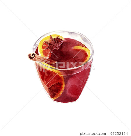 Watercolor illustration of mulled wine isolated on white background. Autumn handmade illustration. 95252134