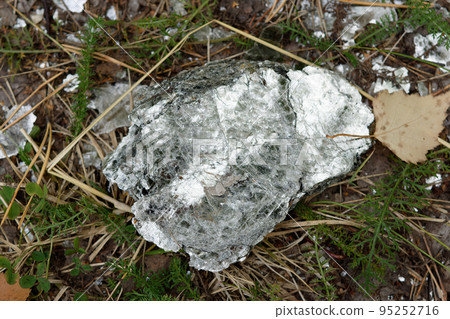 Macro photography of unprocessed pieces of mica minerals in a natural deposit. 95252716