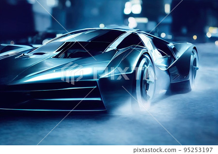 Image of a futuristic car against the backdrop of the city of the future. Concept of the car of the future. 3D rendering Image of a futuristic car against the backdrop of the city of the future. Concept of the car of the future. 3D rendering 95253197