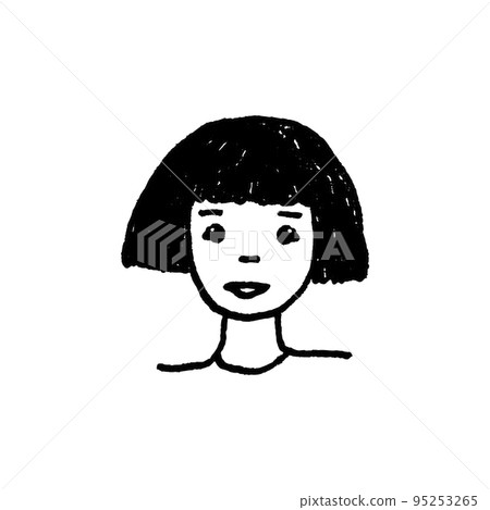 Hand drawing of cute face girl. Black and white minimal style doodle. 95253265