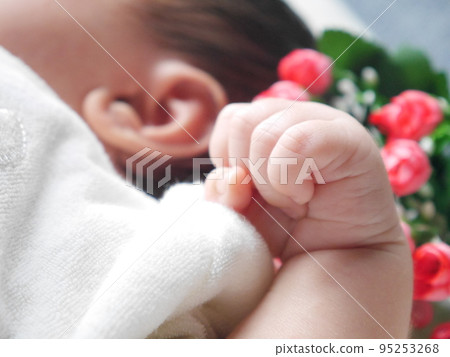 A hand of a newly born baby A hand of a newly born baby 95253268