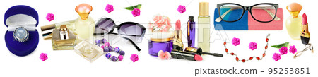 Set of fashion accessories for ladies isolated on white . Collage. 95253851