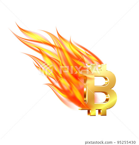 Falling bitcoin symbol on fire isolated on white Falling bitcoin symbol on fire isolated on white 95255430