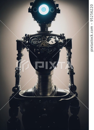 Portrait of a futuristic female robot. An artistic abstract steampunk fantasy. Concept of a modern robot. 3d rendering Portrait of a futuristic female robot. An artistic abstract steampunk fantasy. Concept of a modern robot. 3d rendering 95256220