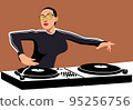 Dj in club. Young girl teen cartoon character standing and making musical mix with special equipment vector illustration 95256756