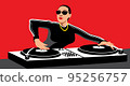 Dj in club. Young girl teen cartoon character standing and making musical mix with special equipment vector illustration 95256757