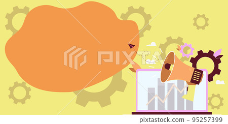 Megaphone Drawing With Conversation Bubble Showing New Announcement. Bullhorn Voice Device With Speech Balloon Presenting Fresh And Important News Messages. Megaphone Drawing With Conversation Bubble Showing New Announcement. Bullhorn Voice Device With Speech Balloon Presenting Fresh And Important News Messages. 95257399