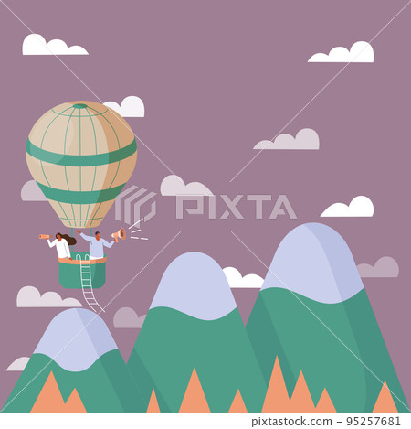 Group Of People Drawing Holding Their Megaphones Talking And Sharing Idea With Each Other To Chat Cloud. Mob Line Drawing Making New Announcement At One Another. 95257681