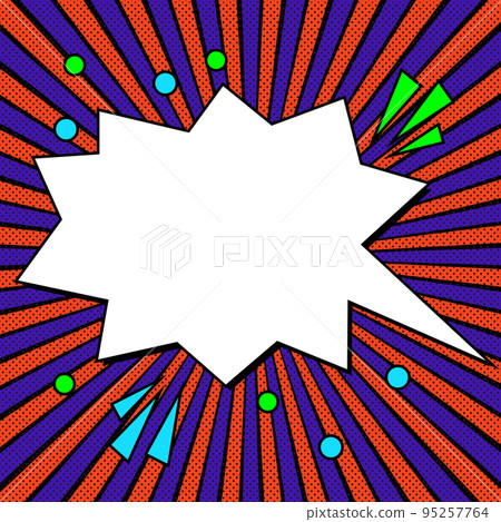 Comic Blank Speech Bubble With Copy Space Over Circular Color Background Design. Empty Template In Explosion Framework Representing Advertisement And Promoting Business. 95257764