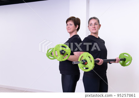 Group training lesson barbell gym pump aerobics sport workout, for, muscles power fun 95257861