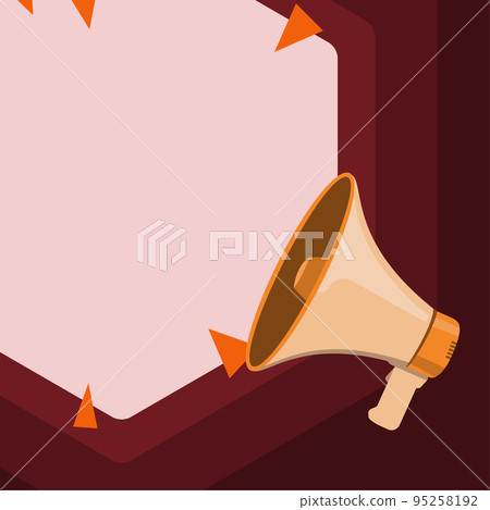Megaphone Drawing With Conversation Bubble Showing New Announcement. Bullhorn Voice Device With Speech Balloon Presenting Fresh And Important News Messages. 95258192