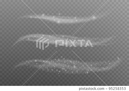 White png dust light. Bokeh light lights effect background. Christmas background of shining dust Christmas glowing light bokeh confetti and spark overlay texture for your design. 95258353