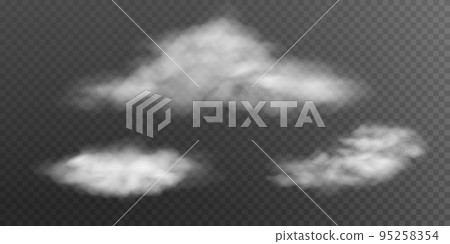 Fog or smoke isolated transparent special effect. White vector background of cloudiness, fog or smog. Vector illustration. 95258354