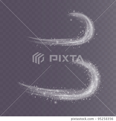 White png dust light. Bokeh light lights effect background. Christmas background of shining dust Christmas glowing light bokeh confetti and spark overlay texture for your design. 95258356
