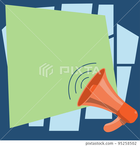 Megaphone Drawing With Conversation Bubble Showing New Announcement. Bullhorn Voice Device With Speech Balloon Presenting Fresh And Important News Messages. 95258502