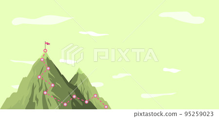 Man On A Mountain Drawing Proud Of His Climbing Success To The Clouds. Athlete On A Cliff Celebrating Achievement Ascending To The Top. Sports Guy Reaching The Sky. 95259023