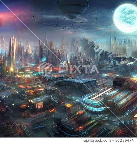 Alien city half-destroyed by war Alien city half-destroyed by war 95259474
