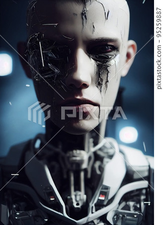 Portrait of a futuristic robot. An artistic abstract steampunk fantasy. Concept of a modern robot. 3d rendering 95259887