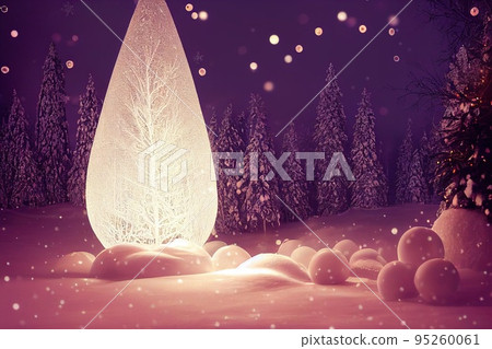 Christmas tree with decorations and gifts. New Year's cheerful atmosphere. A winter Christmas forest. 3d rendering Christmas tree with decorations and gifts. New Year's cheerful atmosphere. A winter Christmas forest. 3d rendering 95260061