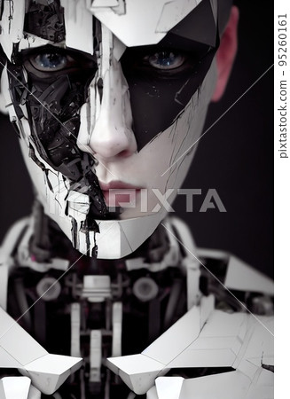 Portrait of a futuristic robot. An artistic abstract steampunk fantasy. Concept of a modern robot. 3d rendering 95260161
