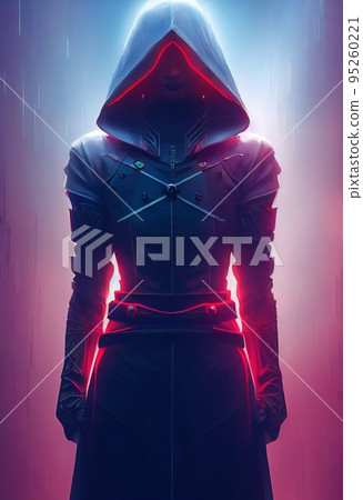Fantasy portrait of a militant female assassin with red hair and in an ancient assassin costume. The concept of ancient warriors. 3D render 95260221