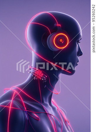 Portrait of a futuristic robot. An artistic abstract cyberpunk fantasy. Concept of a modern robot. 3d rendering 95260242
