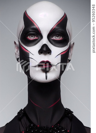 Mystical beautiful fictional woman with beautiful makeup. Gothic mystery girl. 3D rendering Mystical beautiful fictional woman with beautiful makeup. Gothic mystery girl. 3D rendering 95260348