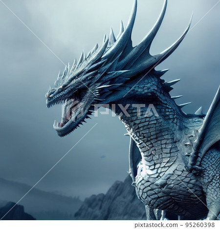 Portrait of a beautiful formidable legendary dragon. Image of an ancient dragon. 3D rendering. Portrait of a beautiful formidable legendary dragon. Image of an ancient dragon. 3D rendering. 95260398