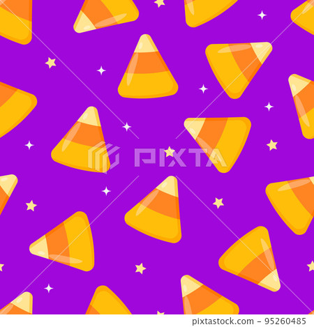 Halloween seamless pattern with candy corns on purple background. Easy to edit vector template for greeting card, banner, poster, party invitation, fabric, textile, wrapping paper, etc Halloween seamless pattern with candy corns on purple background. Easy to edit vector template for greeting card, banner, poster, party invitation, fabric, textile, wrapping paper, etc 95260485