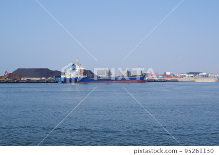 View of cargo ships loading and unloading at Sendai Port View of cargo ships loading and unloading at Sendai Port 95261130