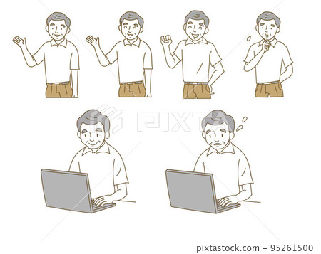 Illustration set of upper body pose for senior men who work in casual clothes Illustration set of upper body pose for senior men who work in casual clothes 95261500