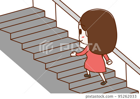 (Whole body obliquely behind) A woman walking up the stairs with a smile (Whole body obliquely behind) A woman walking up the stairs with a smile 95262033
