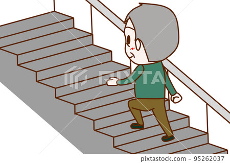 （全身斜在身後）一位老人微笑著走上樓梯 95262037