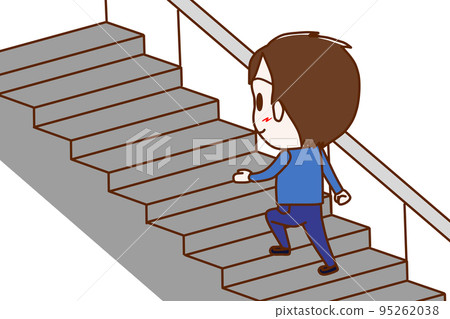 （全身斜向後）一個男孩笑著走上樓梯 95262038