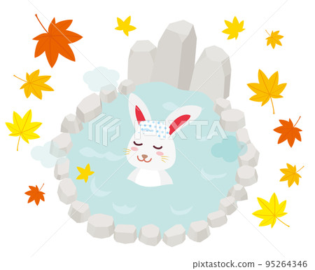 一隻兔子在秋天泡在露天浴池裡 95264346
