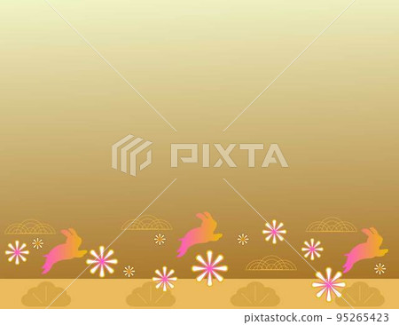 兔子和新年。優雅的金色背景材料。兔年。 兔子和新年。優雅的金色背景材料。兔年。 95265423