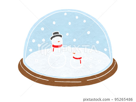 Illustration of a snowman snow globe (print style) 95265486