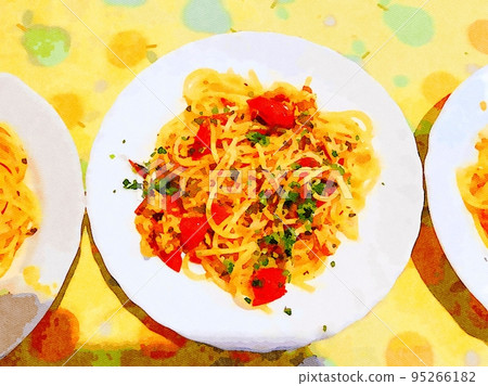 A plate of spaghetti al dente with fresh tomatoes. A plate of spaghetti al dente with fresh tomatoes. 95266182
