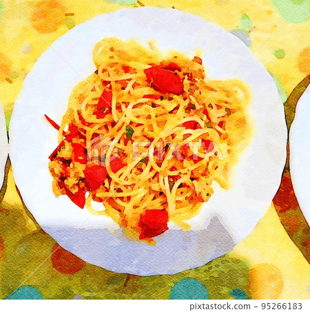 A plate of spaghetti al dente with fresh tomatoes. 95266183