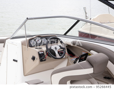 Modern pleasure yacht on the lake for tourists, speedboat 95266445