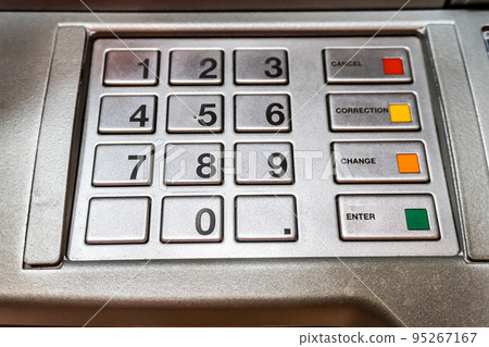 Closeup of Modern Silver Metal ATM Keypad. Select focus Closeup of Modern Silver Metal ATM Keypad. Select focus 95267167