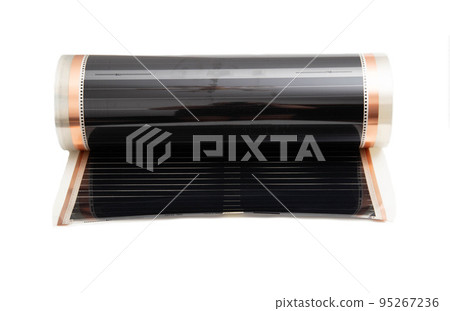 Modern infrared electric floor on a white background, isolate. Roll warm floor. Close-up Modern infrared electric floor on a white background, isolate. Roll warm floor. Close-up 95267236