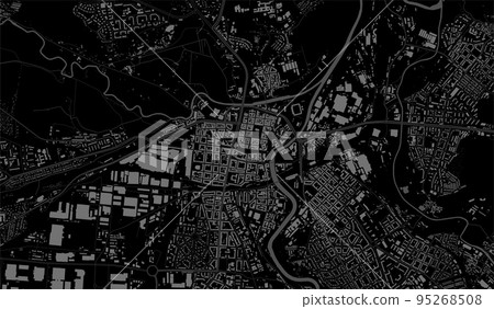 Black grey Plzen City area vector background map, Plzen roads and water cartography illustration. 95268508