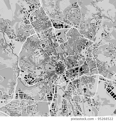 Urban city map of Brno. Vector poster. Black grayscale black and white road map. road map image with roads, metropolitan city area view. Urban city map of Brno. Vector poster. Black grayscale black and white road map. road map image with roads, metropolitan city area view. 95268522