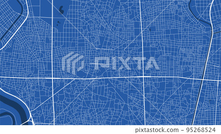Detailed map poster of Adachi city, linear print map. Blue skyline urban panorama. Decorative graphic tourist map of Adachi territory. Detailed map poster of Adachi city, linear print map. Blue skyline urban panorama. Decorative graphic tourist map of Adachi territory. 95268524