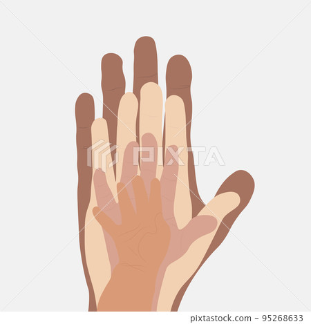 Flat illustration about family togetherness, diversity in family relationship, acceptance and toleration. Different sizes and colors hands together to represent unity and diversity. Flat illustration about family togetherness, diversity in family relationship, acceptance and toleration. Different sizes and colors hands together to represent unity and diversity. 95268633
